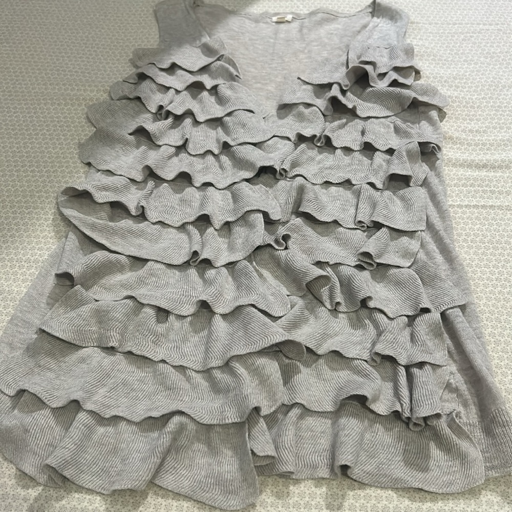 J.Crew Vest Open Front Ruffled size S Light Gray - Picture 3 of 4